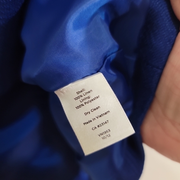 Talbots 100% Linen Royal Blue Blazer Jacket 12 Lined 3 Button Front Patch Pocket - Picture 4 of 5